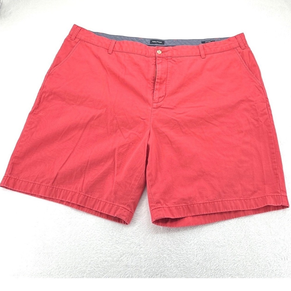 Nautica Mens Deck Shorts Pink Red Salmon Cotton Flat Front Chino Size 50W BG